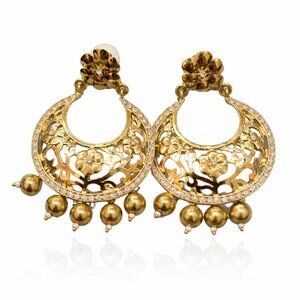 Gold Floral Crescent Chandelier Earrings